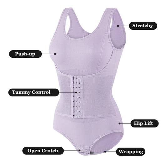 Women’s Tummy Control Bodysuit Shapewear With Zipper Belt