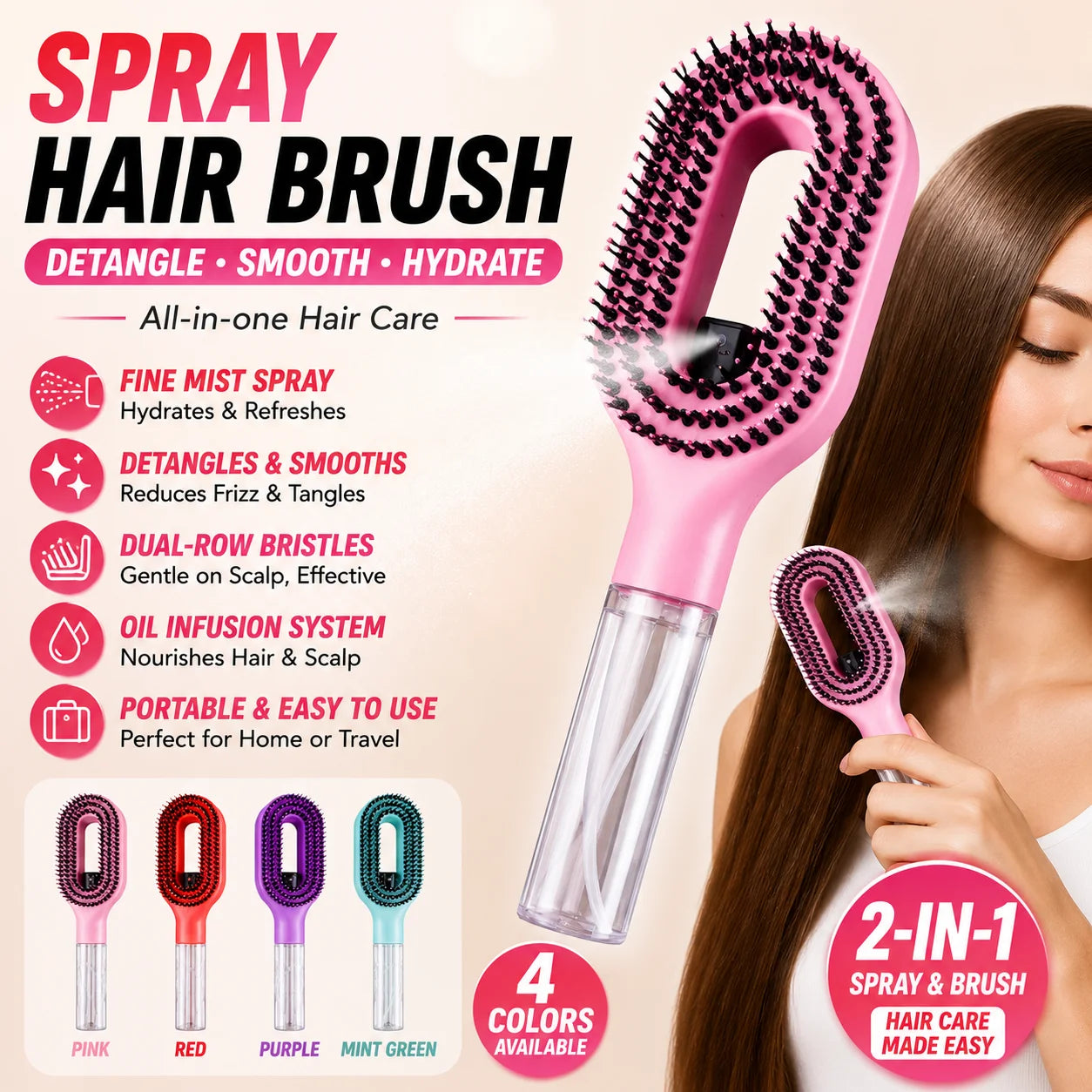 Refillable Hair Smoothing Spray Comb For Frizz Control