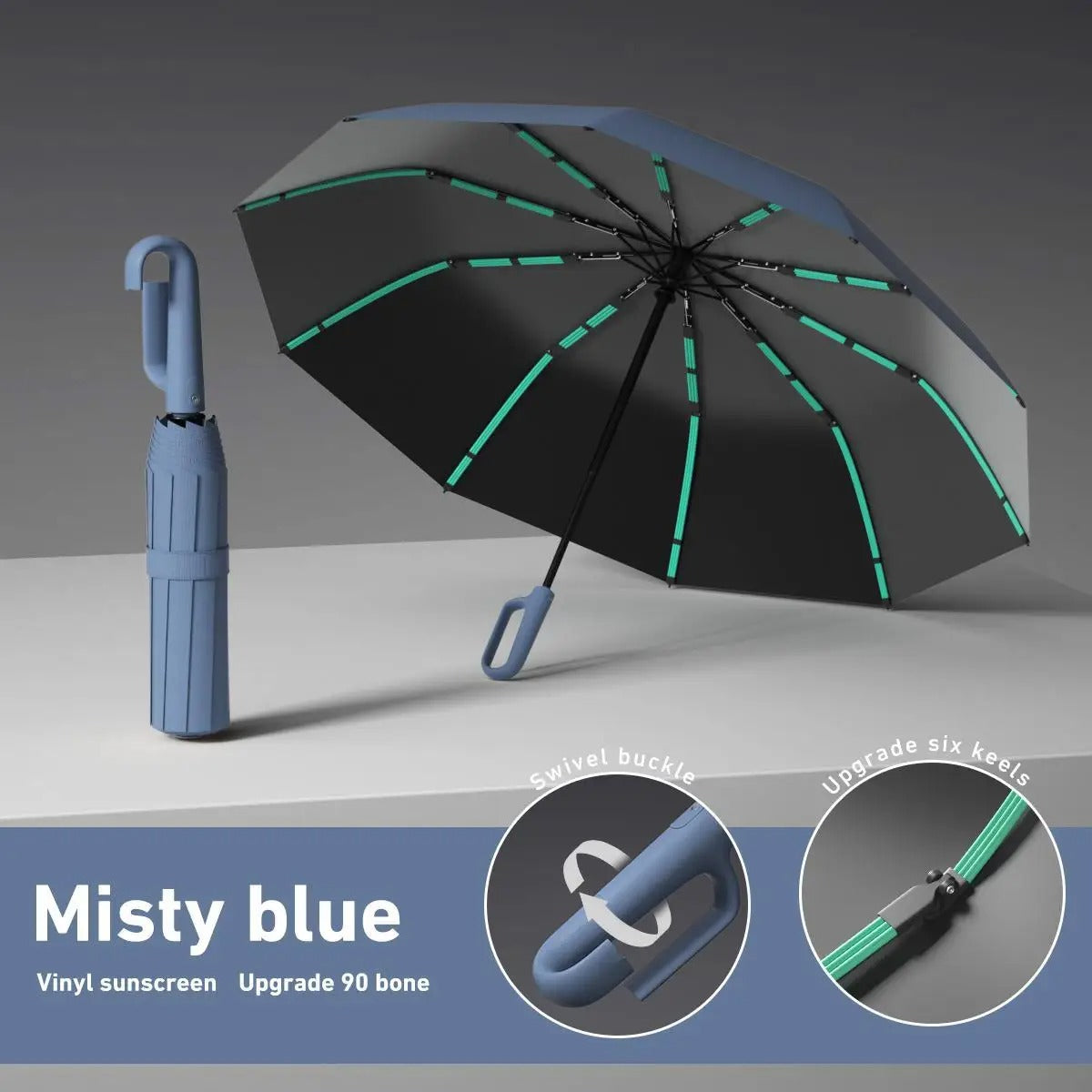 10-Rib Windproof Folding Umbrella – Automatic UV Protection