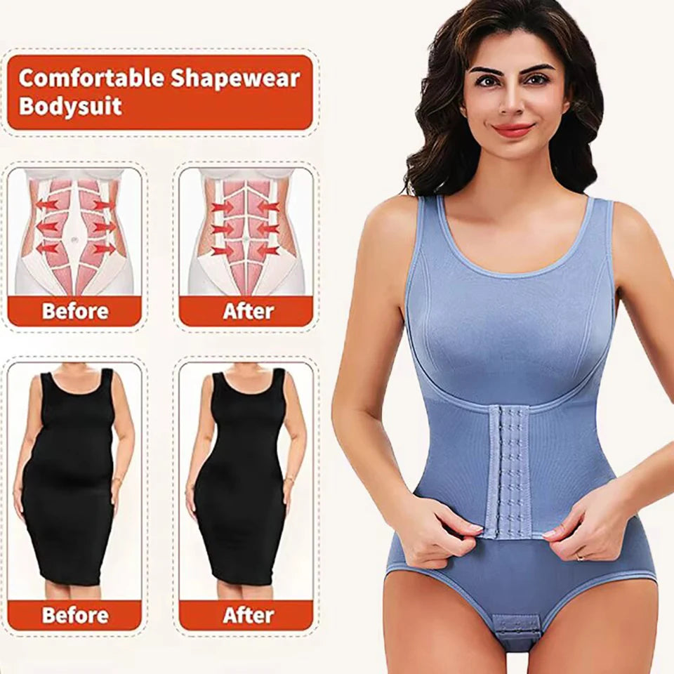Women’s Tummy Control Bodysuit Shapewear With Zipper Belt