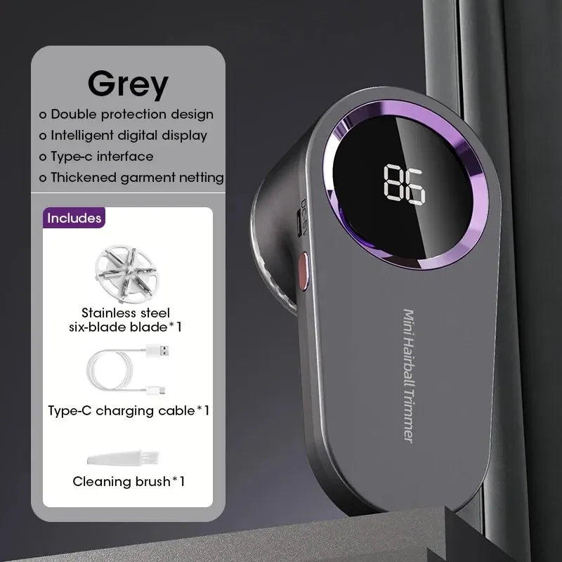 Grey Color LED Fabric Lint Remover Shaver – USB Rechargeable