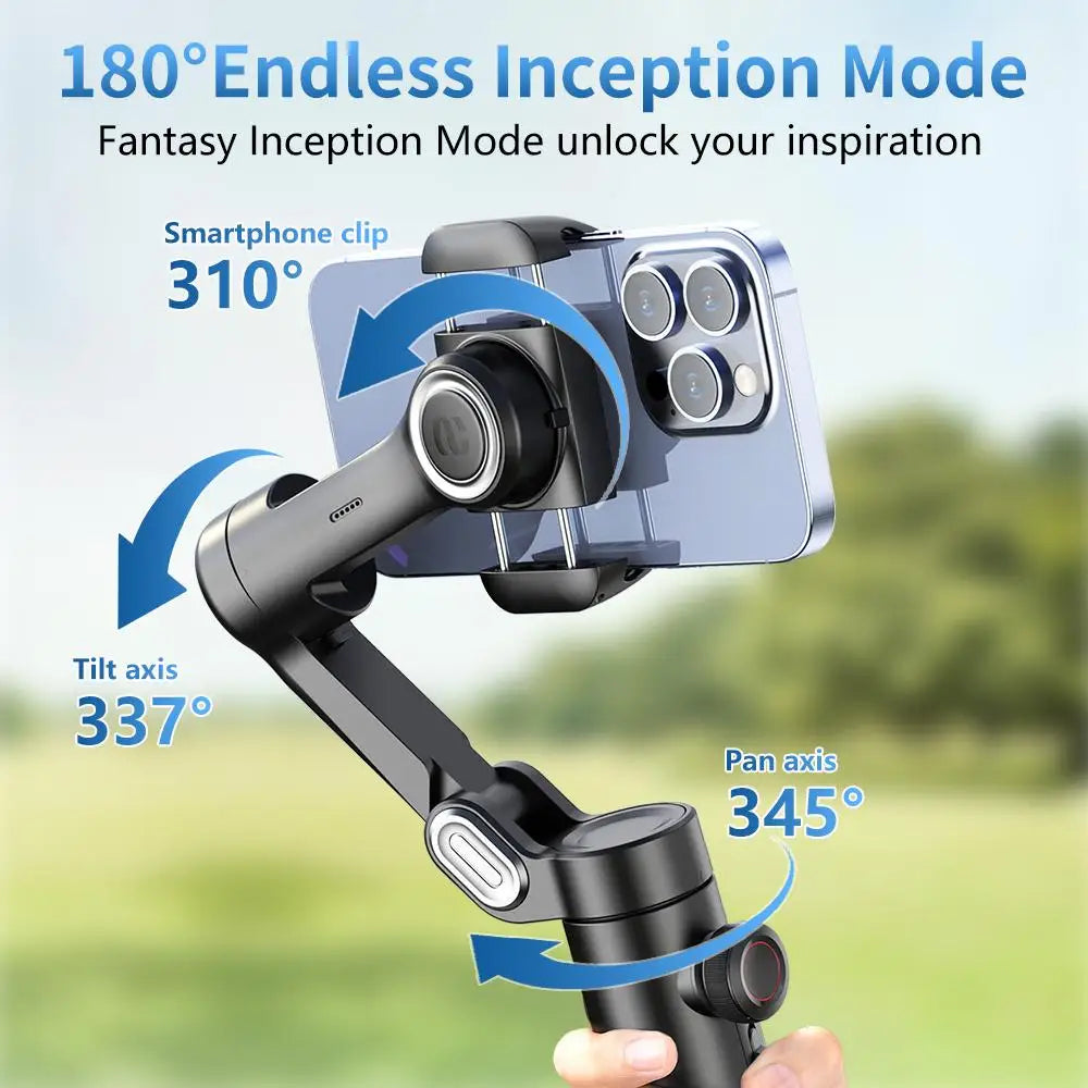 3-Axis Smartphone Gimbal Stabilizer With Magnetic Fill Light