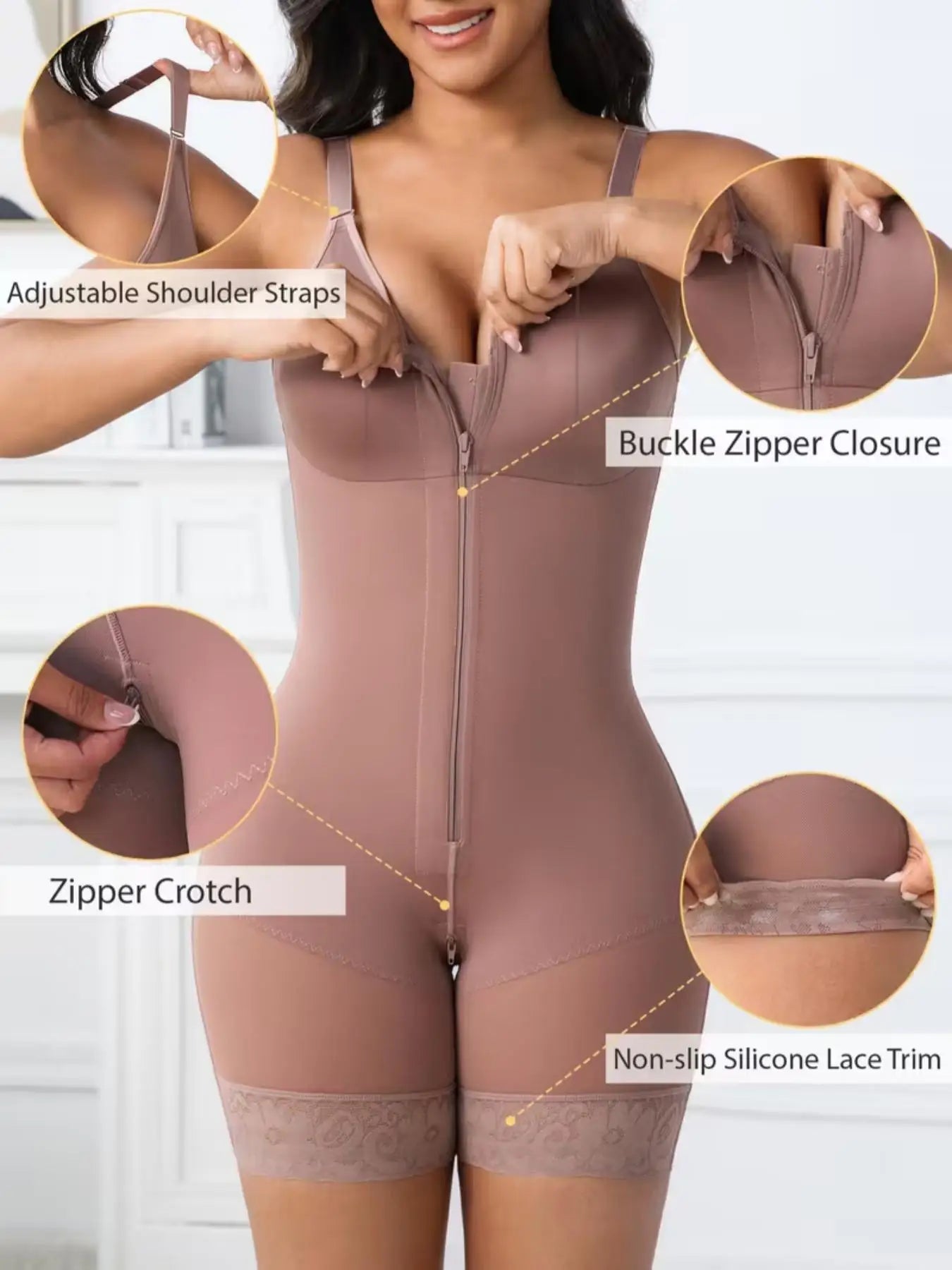 Women’s Firm Compression Shapewear Bodysuit With Zipper