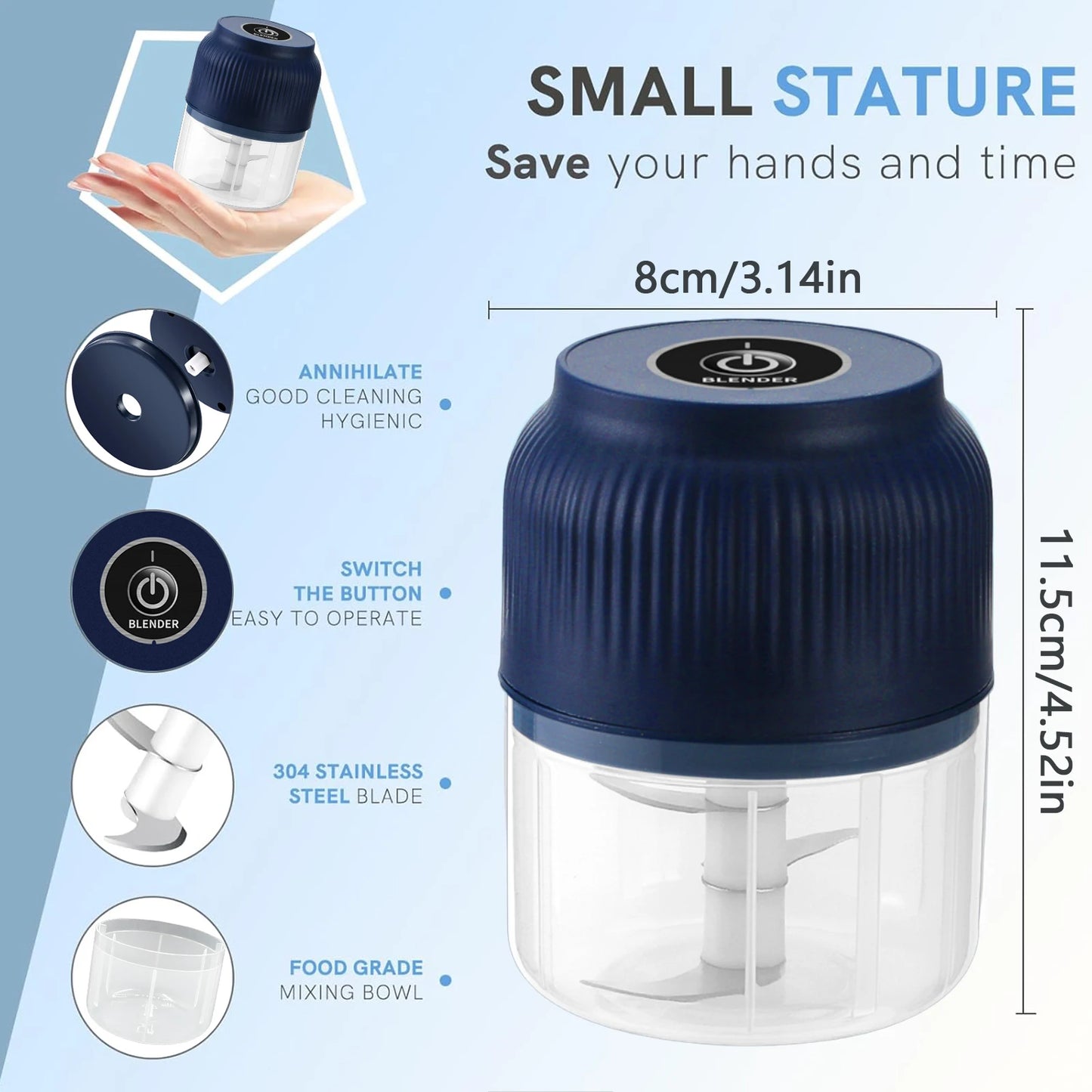 Electric Mini Garlic Chopper 250 ml USB Rechargeable