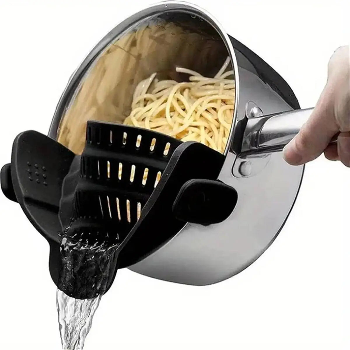 black Color Clip-On Pot Strainer For Pots, Pans And Bowls