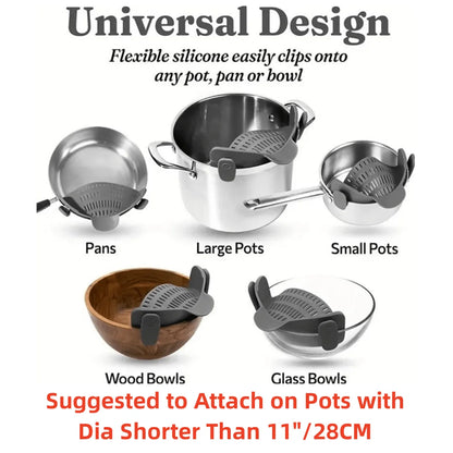 Clip-On Pot Strainer For Pots, Pans And Bowls