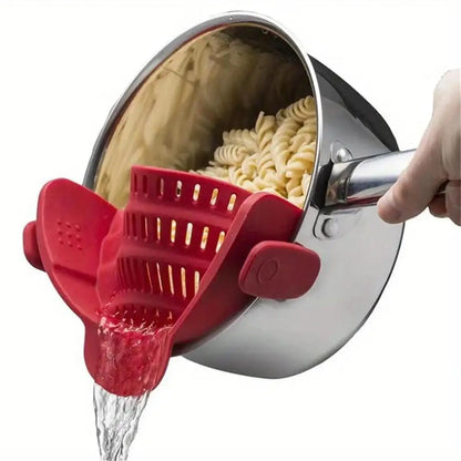 red Color Clip-On Pot Strainer For Pots, Pans And Bowls