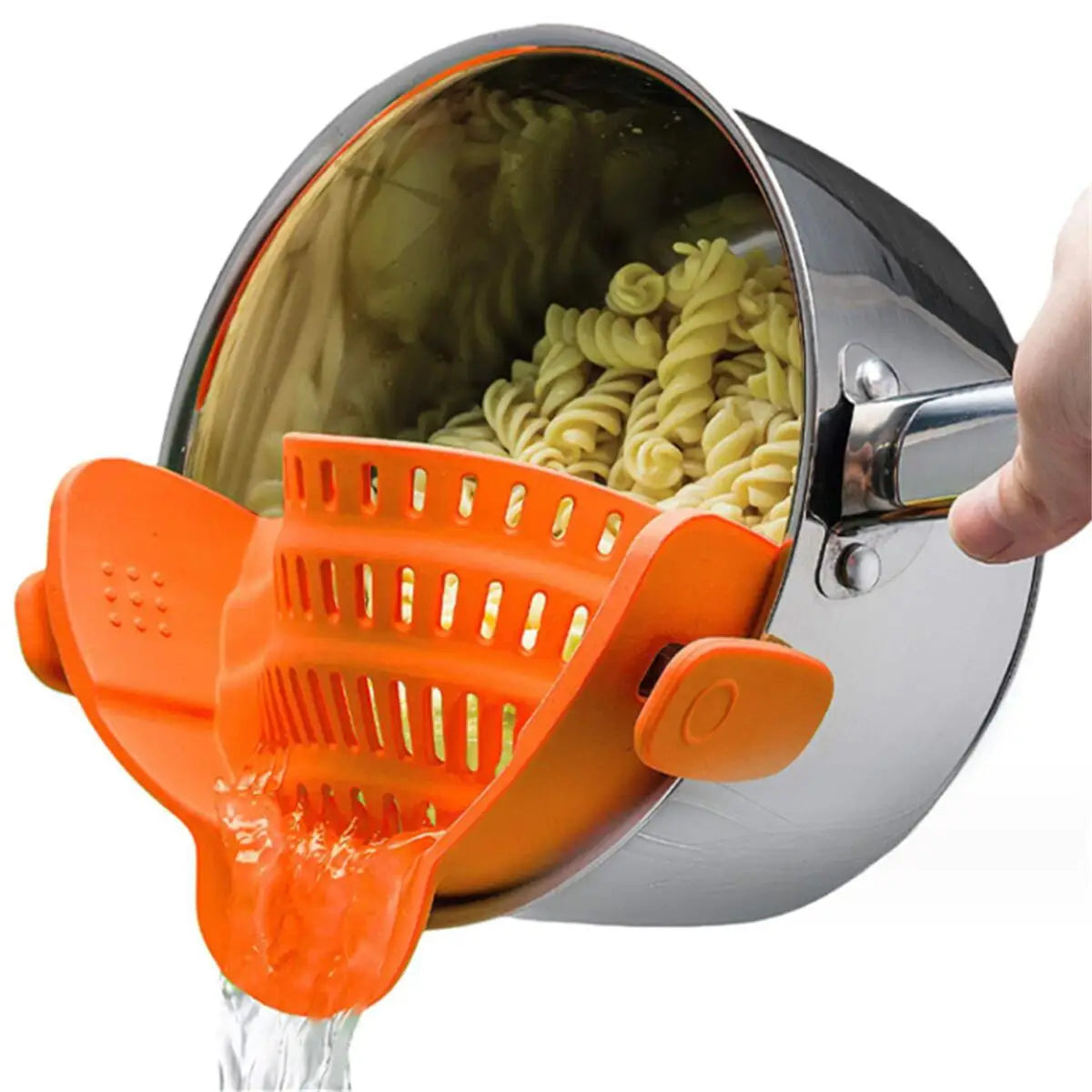 orange Color Clip-On Pot Strainer For Pots, Pans And Bowls