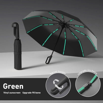 10-Rib Windproof Folding Umbrella – Automatic UV Protection