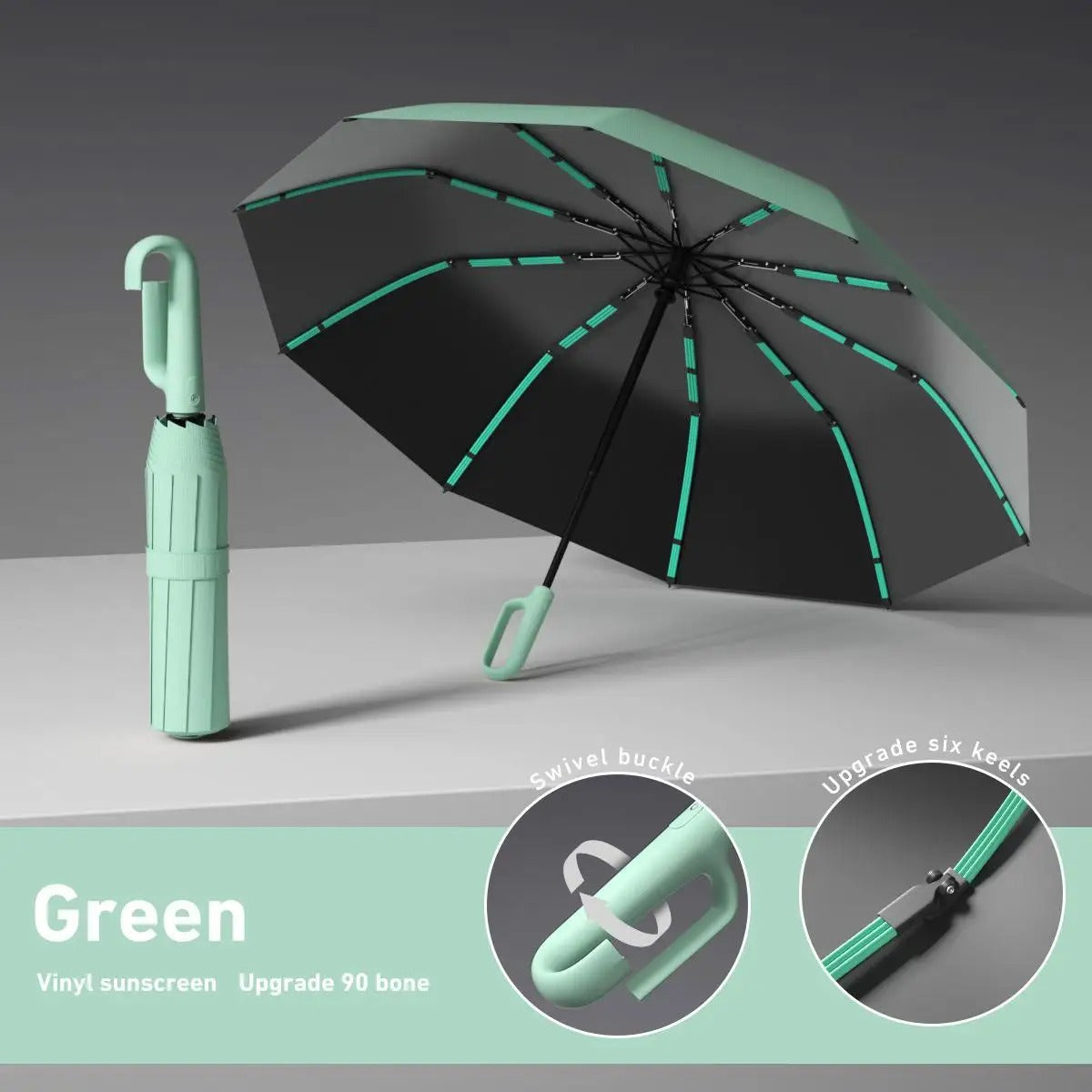 10-Rib Windproof Folding Umbrella – Automatic UV Protection