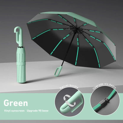 10-Rib Windproof Folding Umbrella – Automatic UV Protection