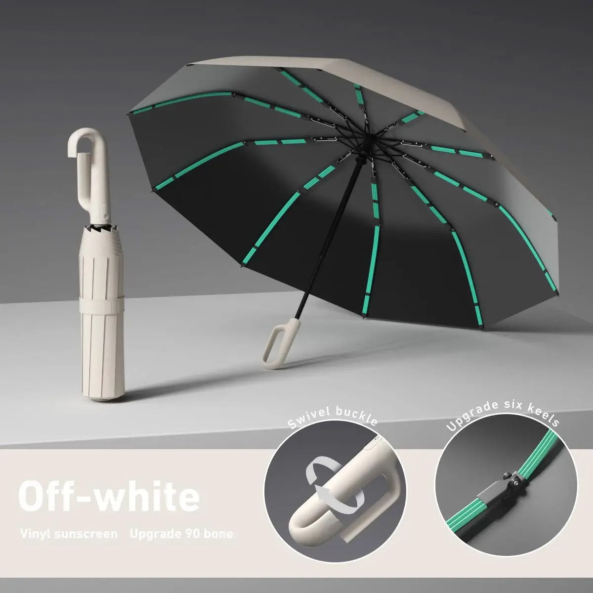 10-Rib Windproof Folding Umbrella – Automatic UV Protection